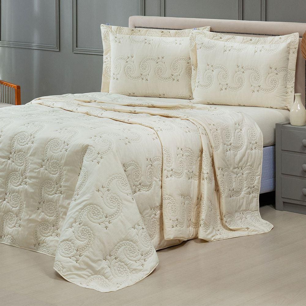 Cobre Leito King Mistral Percal 200 Fios Bordado 3 Peças - Palha