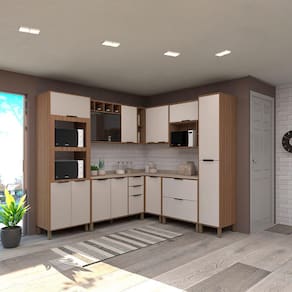 Cozinha Modulada Completa com 8 Peças Vidro Reflecta Tampos e Paneleiro Aspen Luciane Móveis
