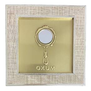 Quadro Oxum Orixá Madeira Carvalho e Metal 13 x13 cm