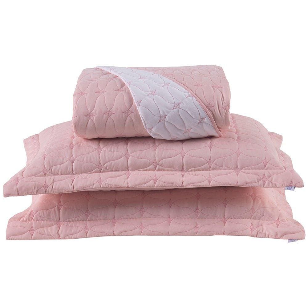 Cobre Leito King Cristal Percal 200 Fios Bordado 3 Peças - Rose