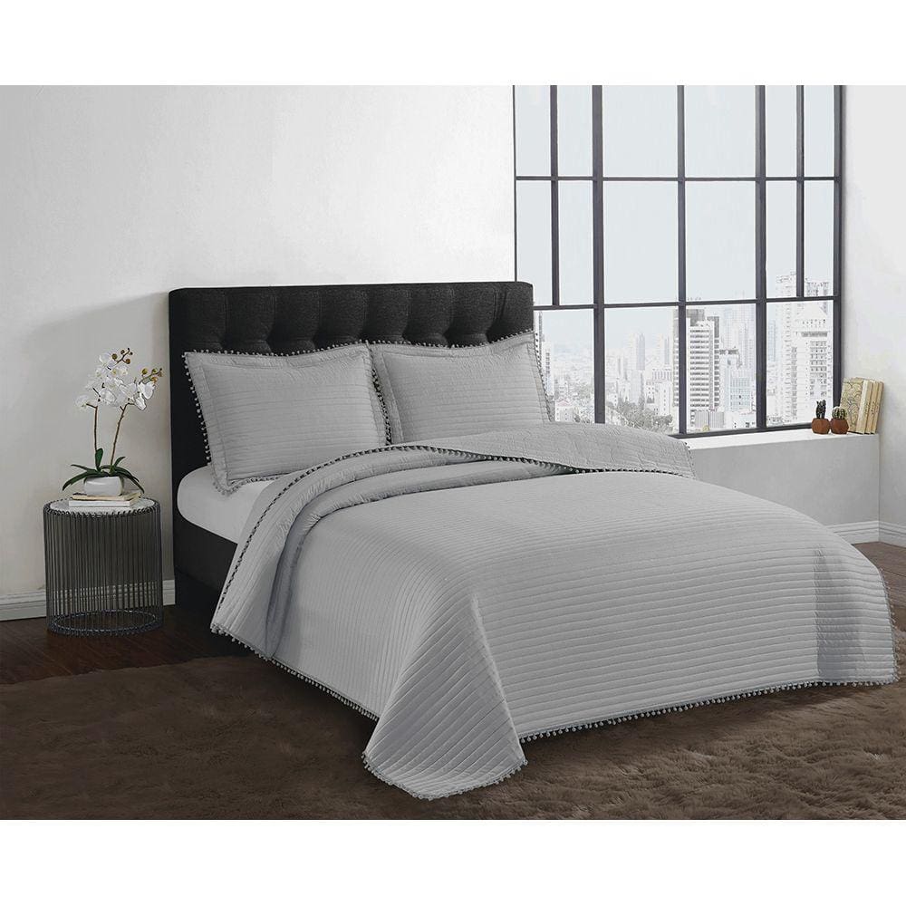 Colcha Matelassê - Queen Size - Pompom - Cinza - C/ Porta Travesseiro - Camesa
