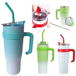 Copo Caneca Térmico Aço Inox 1,2L Alça Canudo Inox Blogueira