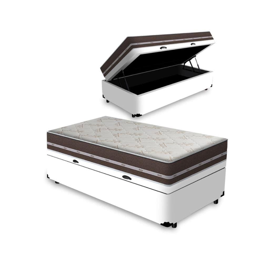 Cama Box com Baú Solteiro + Colchão de molas - Anjos - Classic Superlastic 88cm