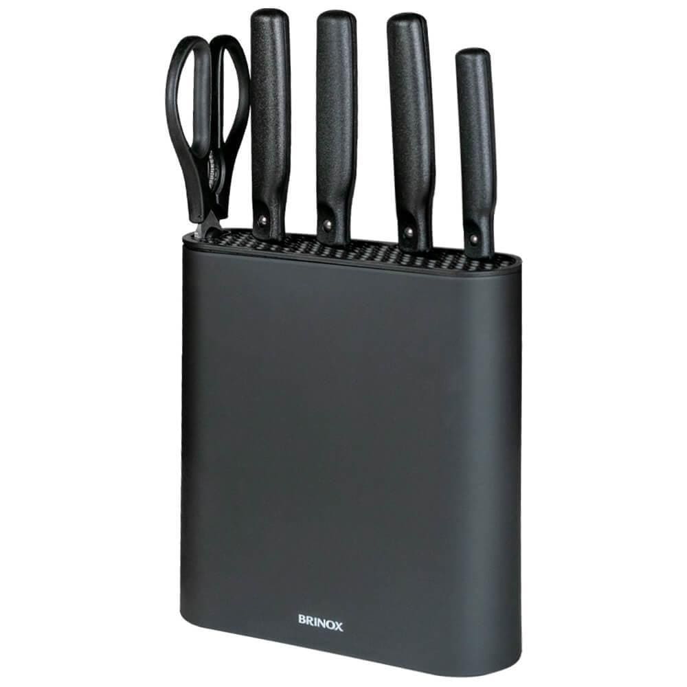 Jogo de Facas com Suporte Cepo Inox Preto Action 6 peças - Brinox