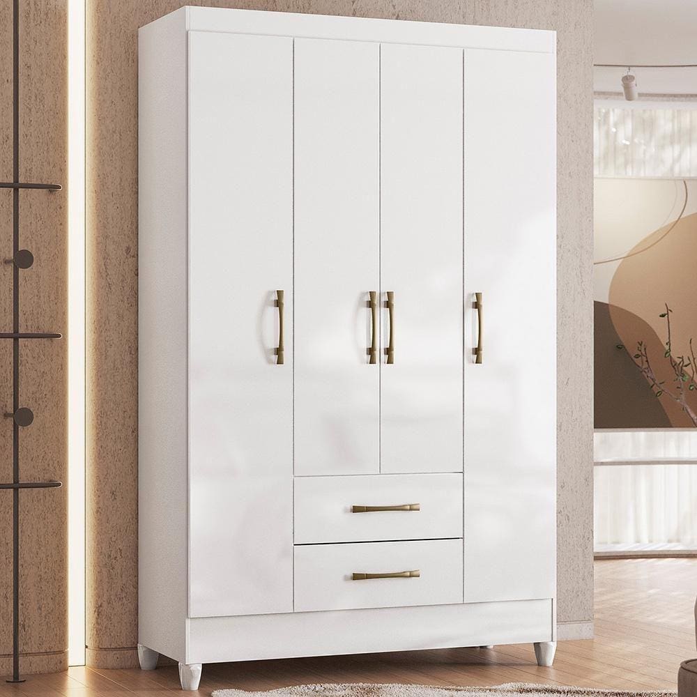 Guarda Roupa Roupeiro 04 Portas 02 Gavetas Paraty Branco Moval