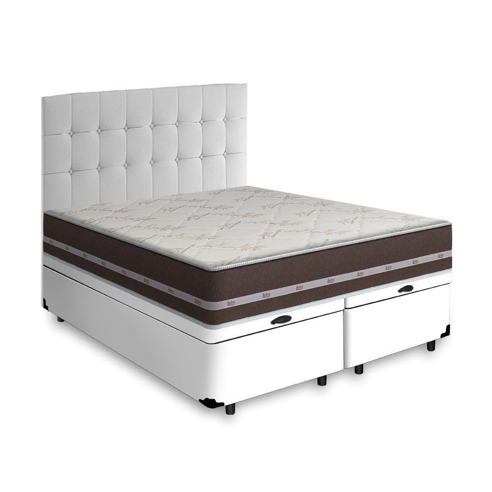 Cama Box Baú + Cabeceira Cassis e Colchão Queen - Anjos - Classic Superlastic 158cm