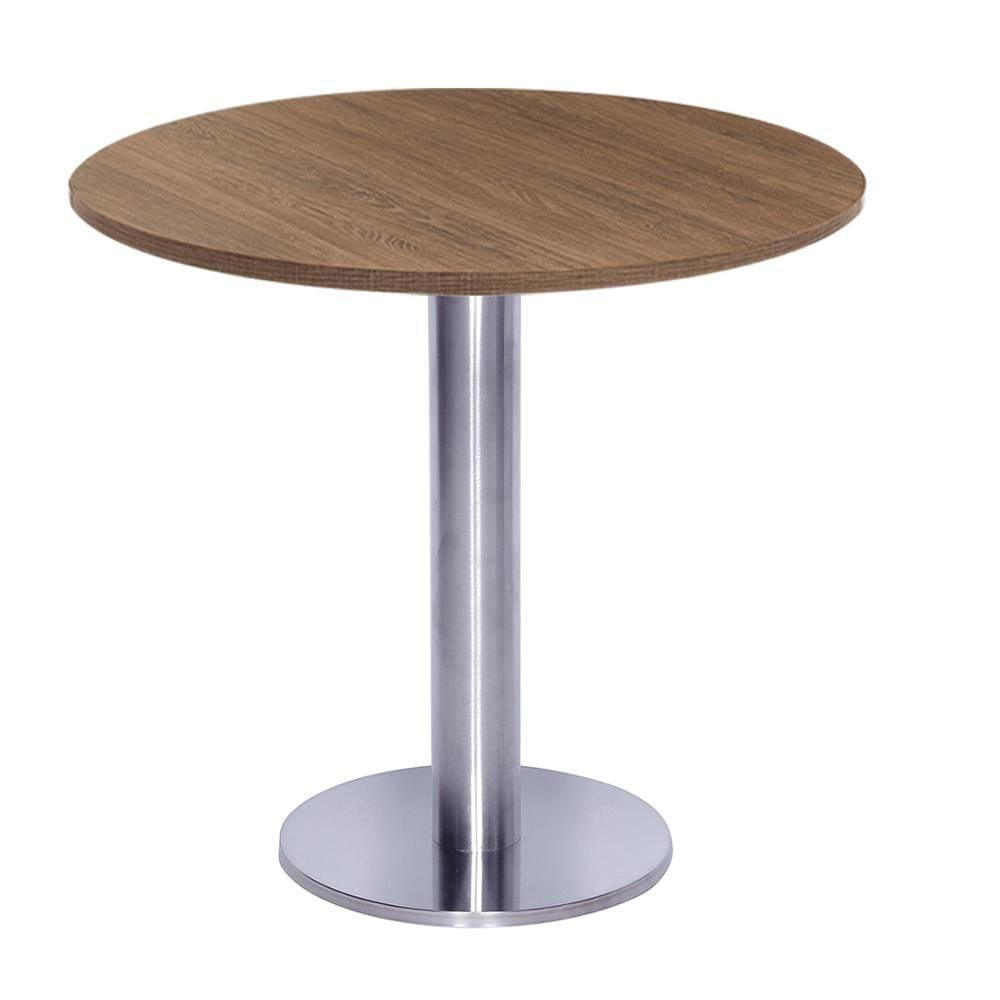 Mesa Beta Big em Inox 75 cm (Altura) com Disco Redondo com Tampo em MDP Redonda 60 cm Cor Imbuia