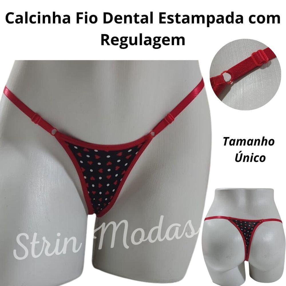 Calcinha Fio Dental Estampada em Liganete com Regulagem Lateral