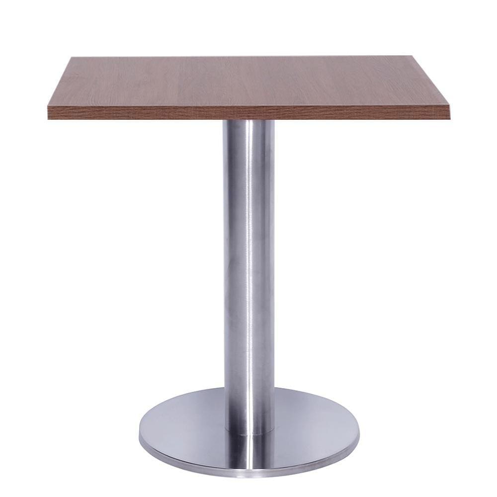 Mesa Beta Big em Inox 75 cm (Altura) com Disco Redondo com Tampo em MDP Quadrado 60 cm Cor Imbuia