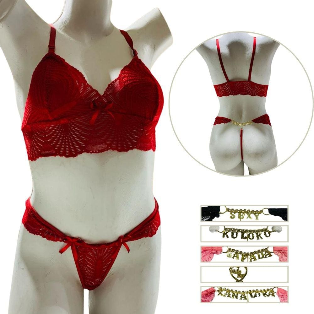 Conjunto de Lingerie Sexy Strass Frases