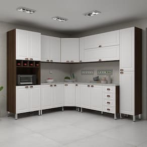 Armário de Cozinha Completa 10 Peças com Tampos e Espaço para Micro-ondas Safira Luciane Móveis