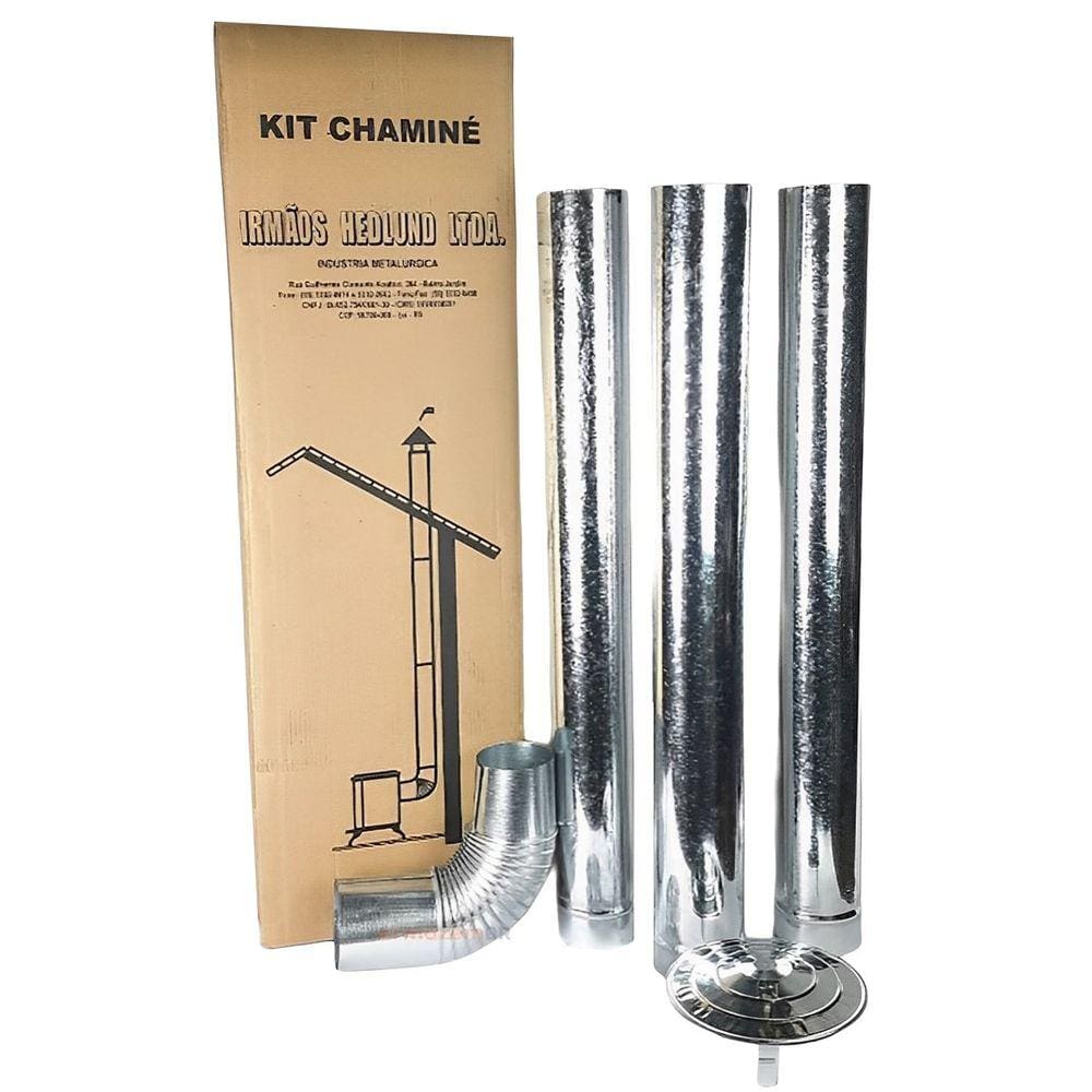 Kit Chaminé Em Aço Galvanizado Com 3 Canos 115mm Para Casa Fogão a Lenha Lareira - N° 2 AMZ