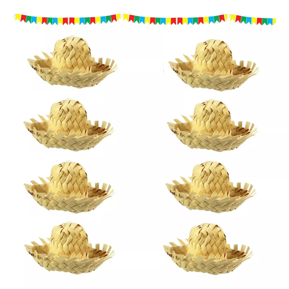 Kit 50 Mini Chapéu De Palha Decoração Para Festa Junina