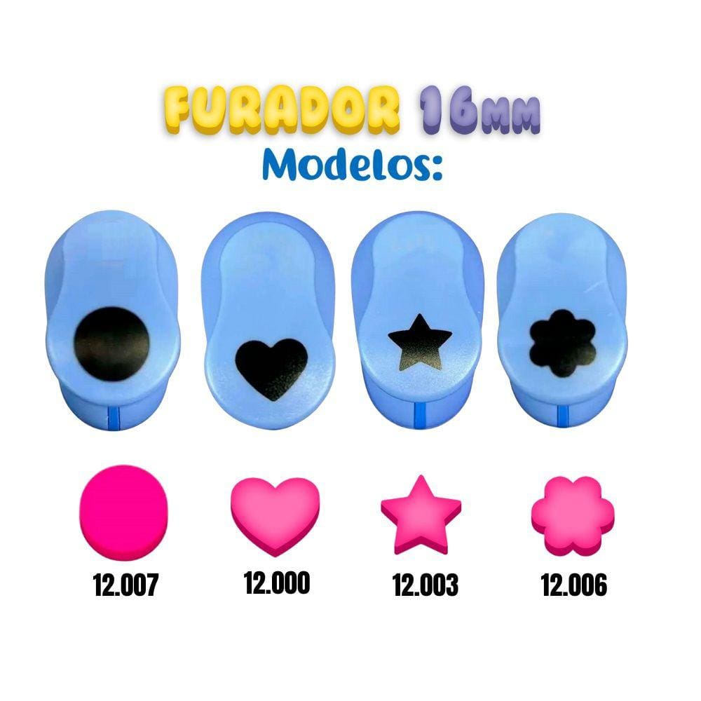 Kit 04 Furador Perfurador De Eva Papel 16mm Coração, Estrela, Circúlo e Flor 6 Pétalas Make + | Artesanal | Scrapbook