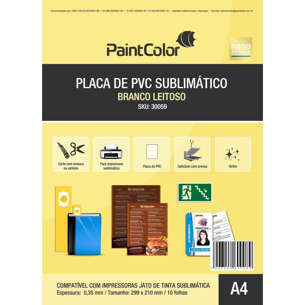 Placa de PVC Branco Leitoso Sublimático A4 10 Unidades