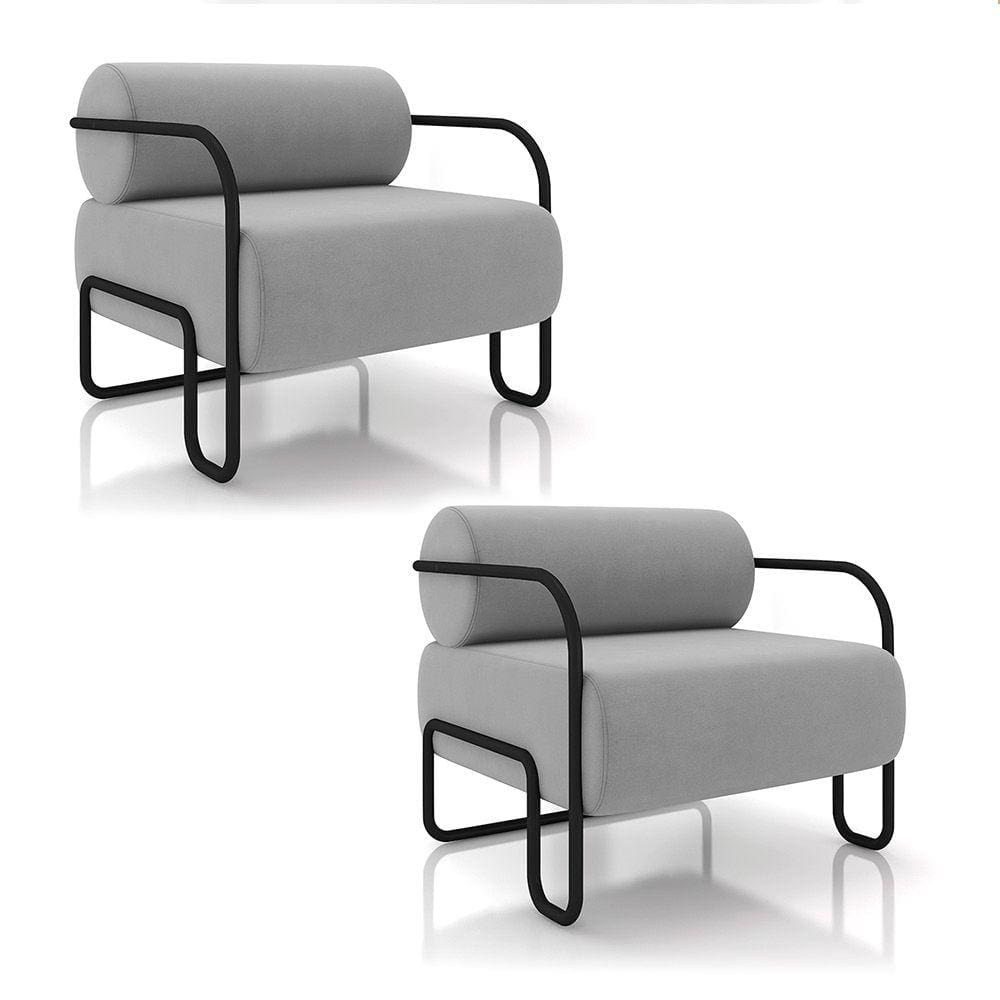 Poltrona Sala de Estar Industrial Preto Kit 2 Ameli Veludo Cinza K01 - D`Rossi