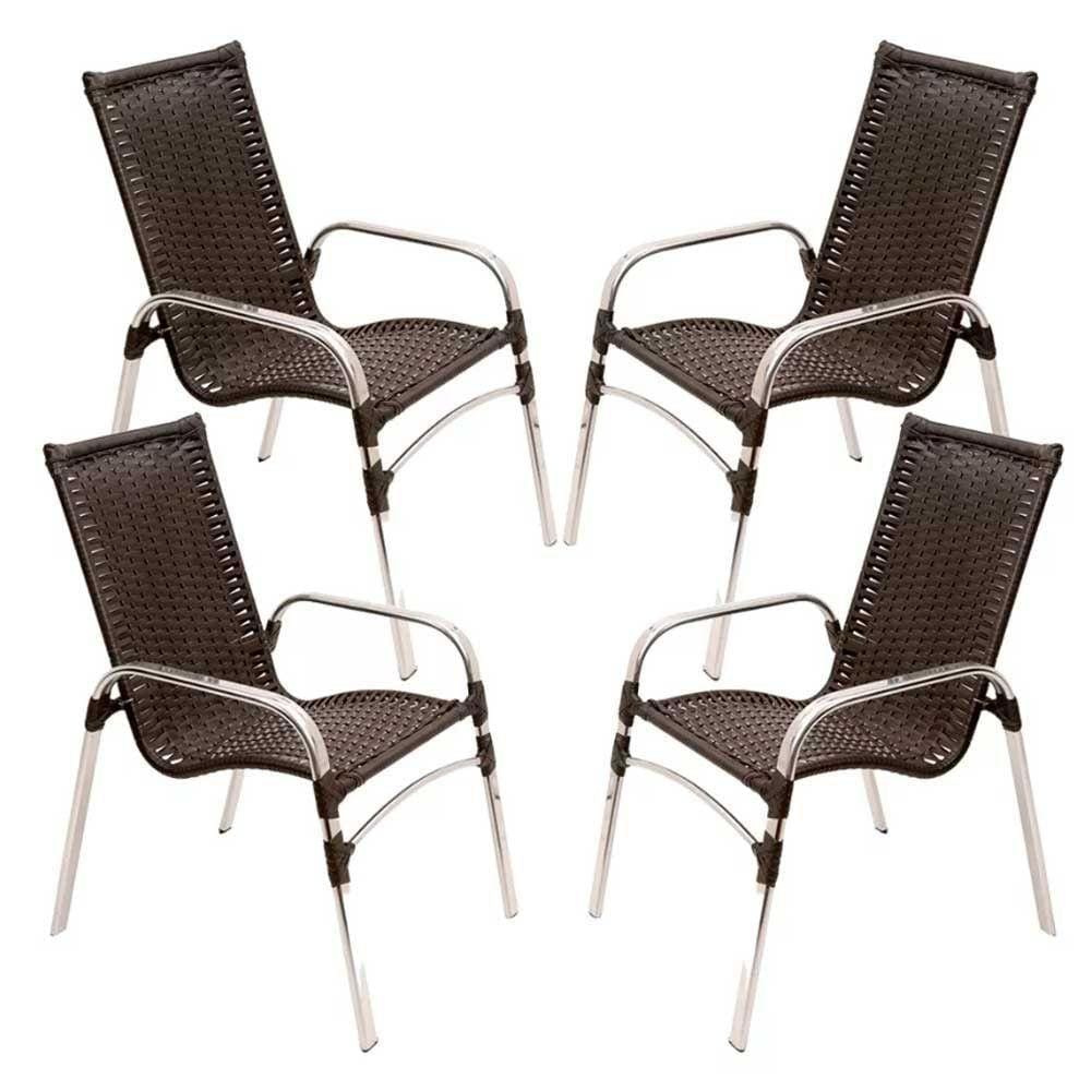 Kit 4 Cadeiras Emily Em Alumínio E Fibra  Pedra Ferro