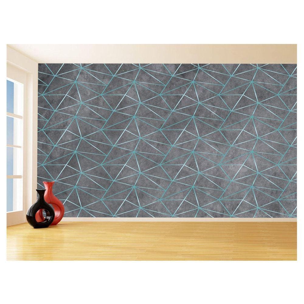 Papel De Parede Concreto Linhas Azul Turquesa 3,5M Kkt290