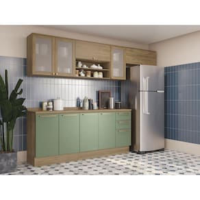 Cozinha Completa com 5 Peças 3 Gavetas Nogueira/Verde Oliva
