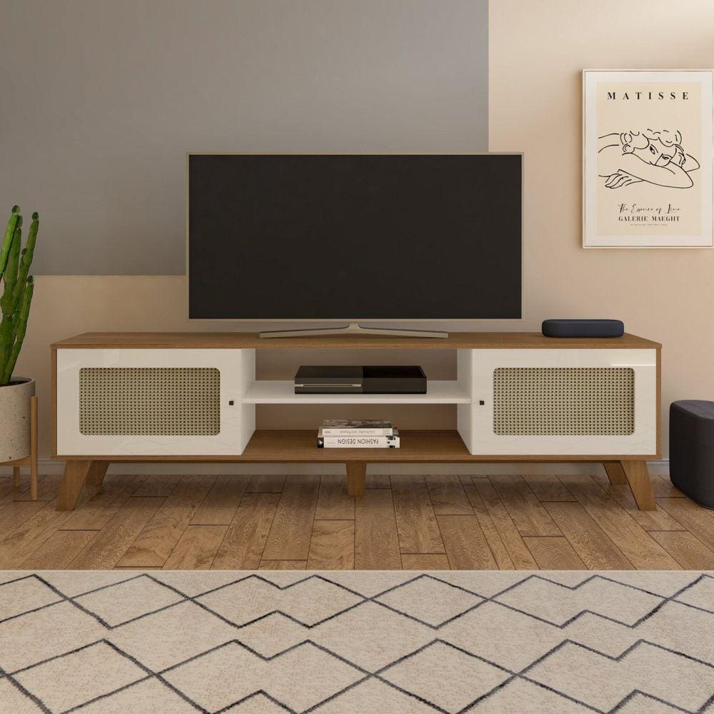 Rack para Sala de Estar 2 Portas 1 Prateleira Memphis Cinamomo/Off White