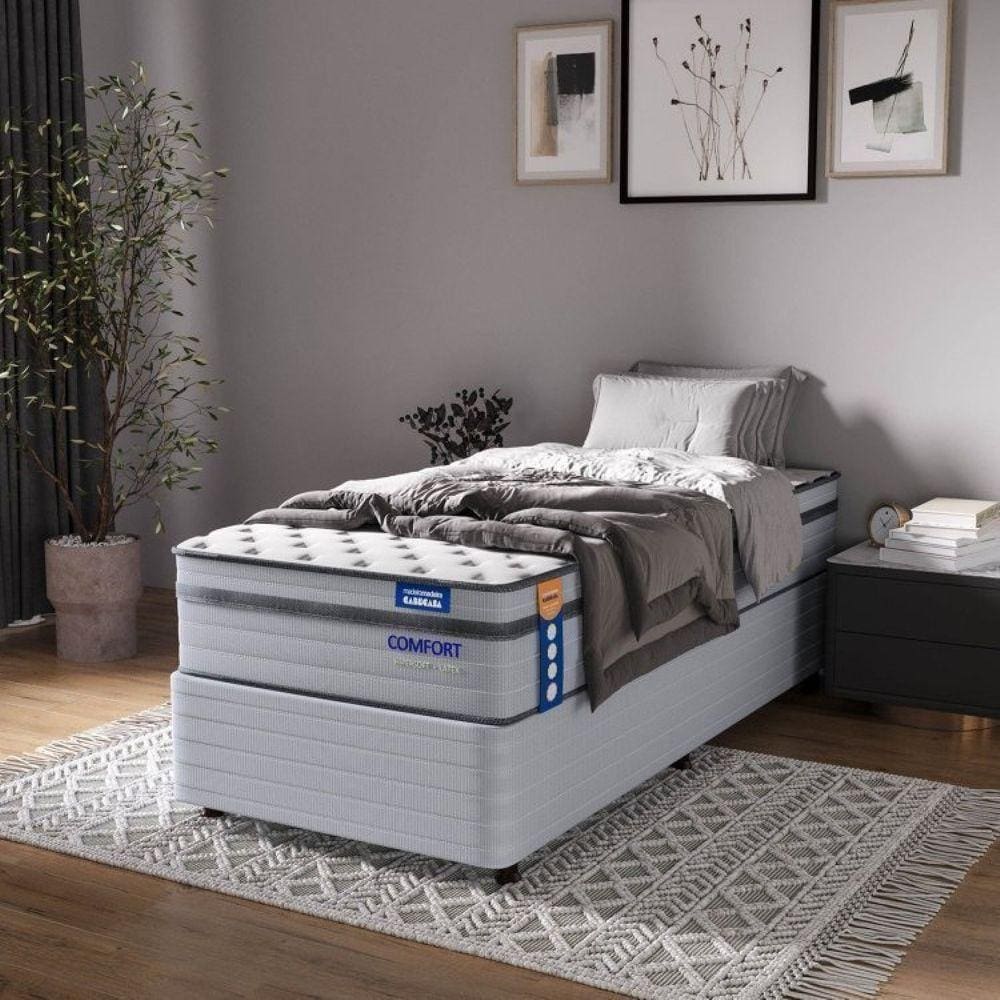 Conjunto Base Box Solteiro e Colchão Solteiro Comfort Luna Cabecasa Madeiramadeira Cinza