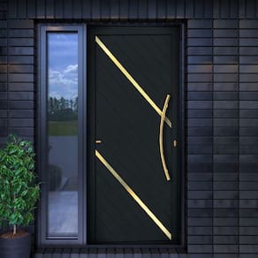 Porta de Aluminio Pivotante Lambril 210x120cm com Puxador Super Duna Brimak Marrom Corten Dourado