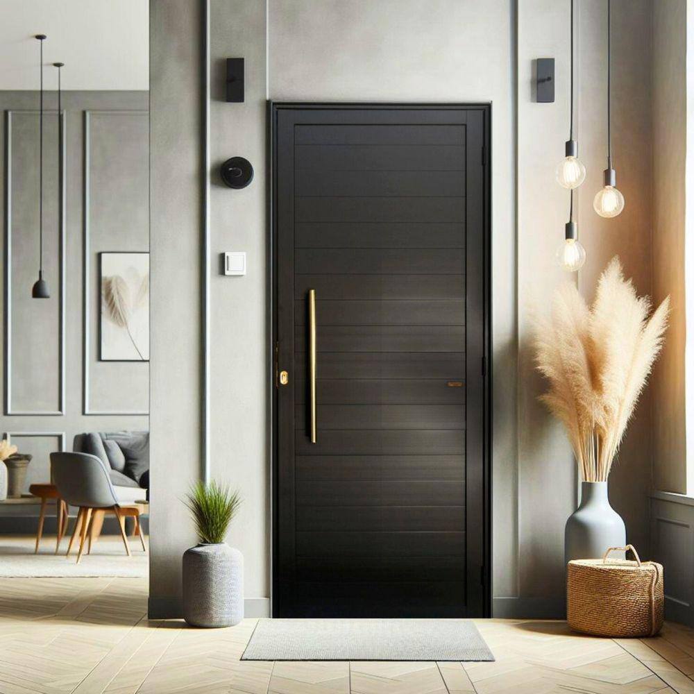 Porta de Aluminio Pivotante Lambril 210x120cm com Puxador Super Brimak Marrom Corten Dourado