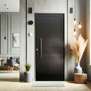 Porta de Aluminio Pivotante Lambril 210x120cm com Puxador Super Brimak Marrom Corten Dourado