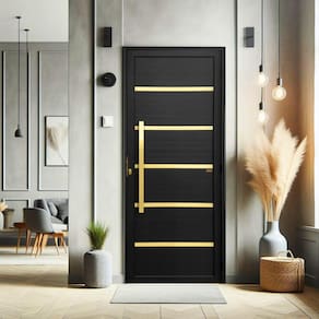 Porta de Aluminio Pivotante Lambril 210x120cm com Puxador Super Premium Brimak Preto Dourado