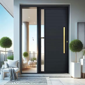 Porta de Aluminio Pivotante Lambril 210x120cm com Puxador Super Visione Brimak Preto Dourado