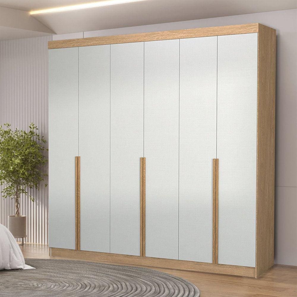 Guarda-roupa Casal 6 Portas 6 Gavetas 100% Mdf Lisboa Inovata/Beige Chess/Cinamomo Mel