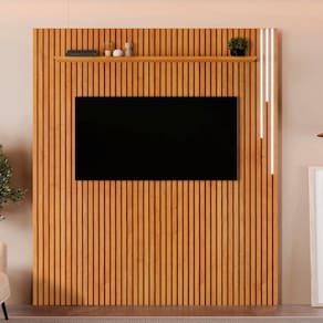 Painel Ripado Paris 183cm X 250cm com Led com Prateleira Naturalle