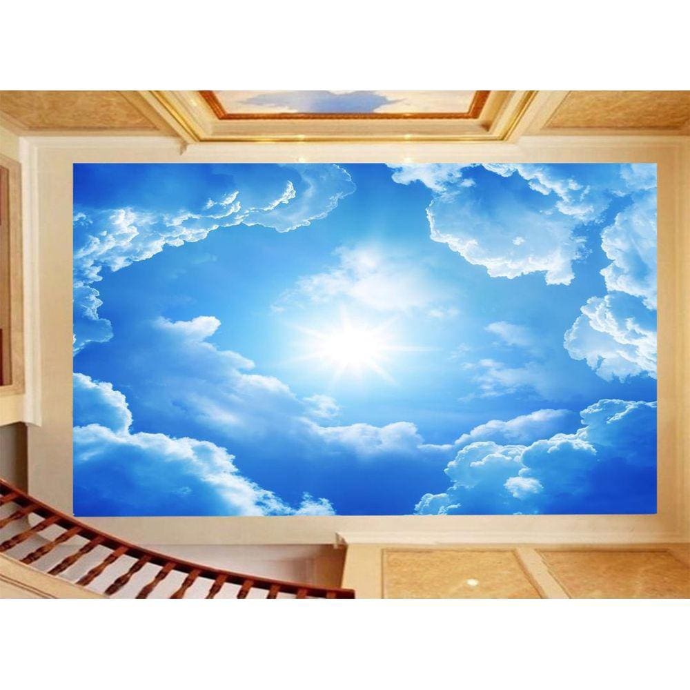 Papel De Teto Céu Azul Nuvem Branca Dia Manhã 3,5M Rof05