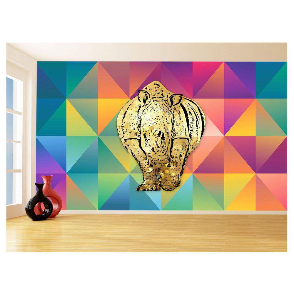 Papel De Parede 3D Animais Pop Art Rinoceronte 3,5M Pxa513