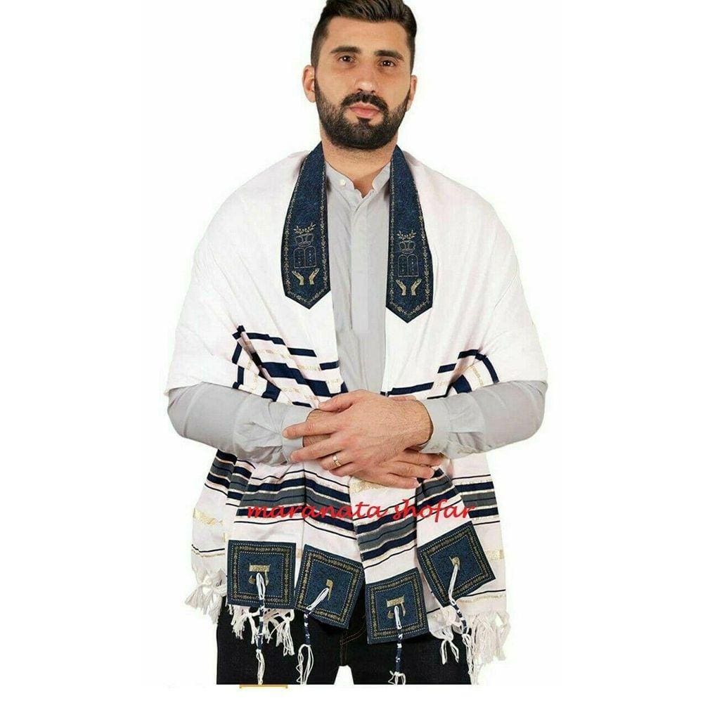 Talit Ortodoxo Gadol Grande Importado De Israel Azul Escuro