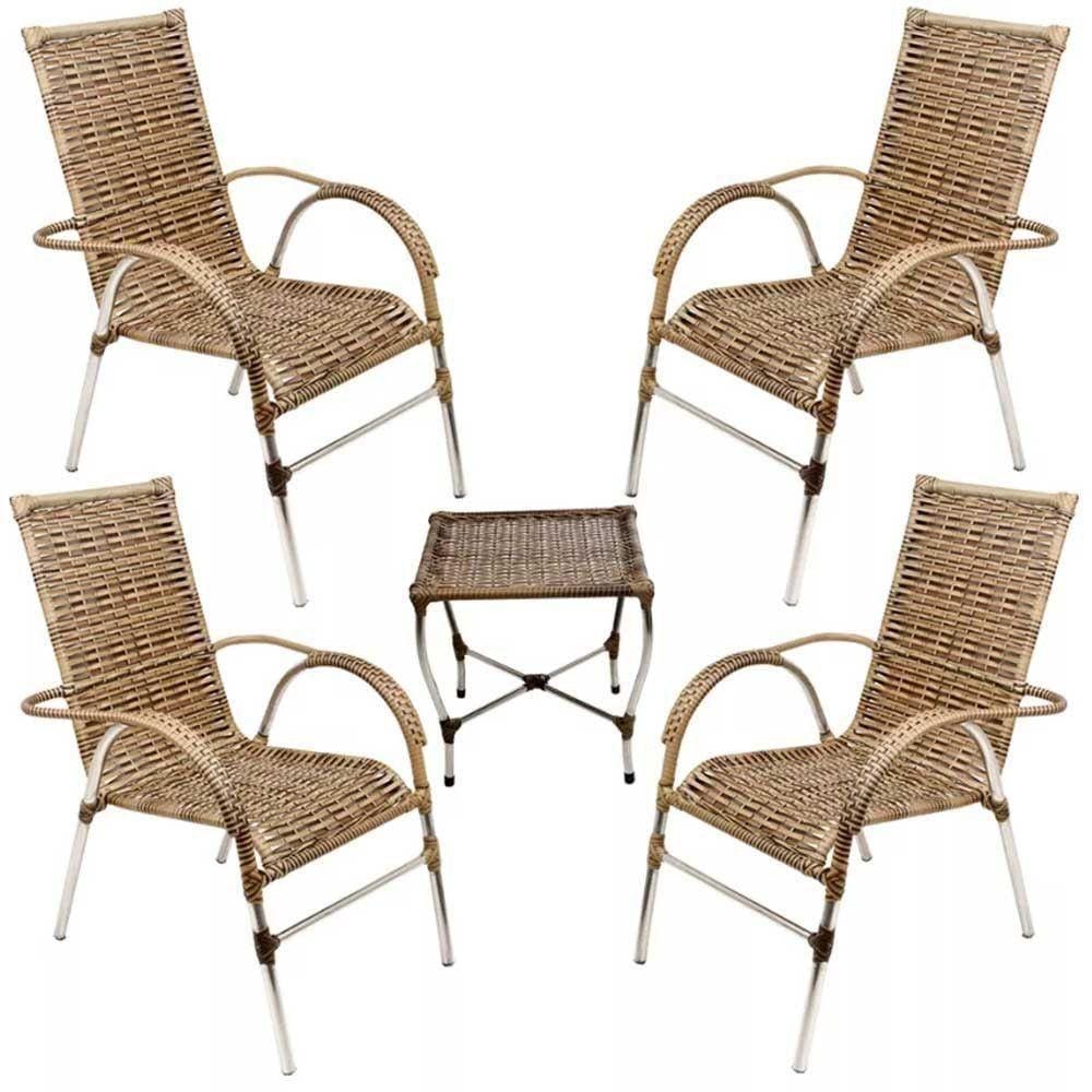 Kit 4 Cadeiras Vênus E Mesa De Centro Garden Capuccino