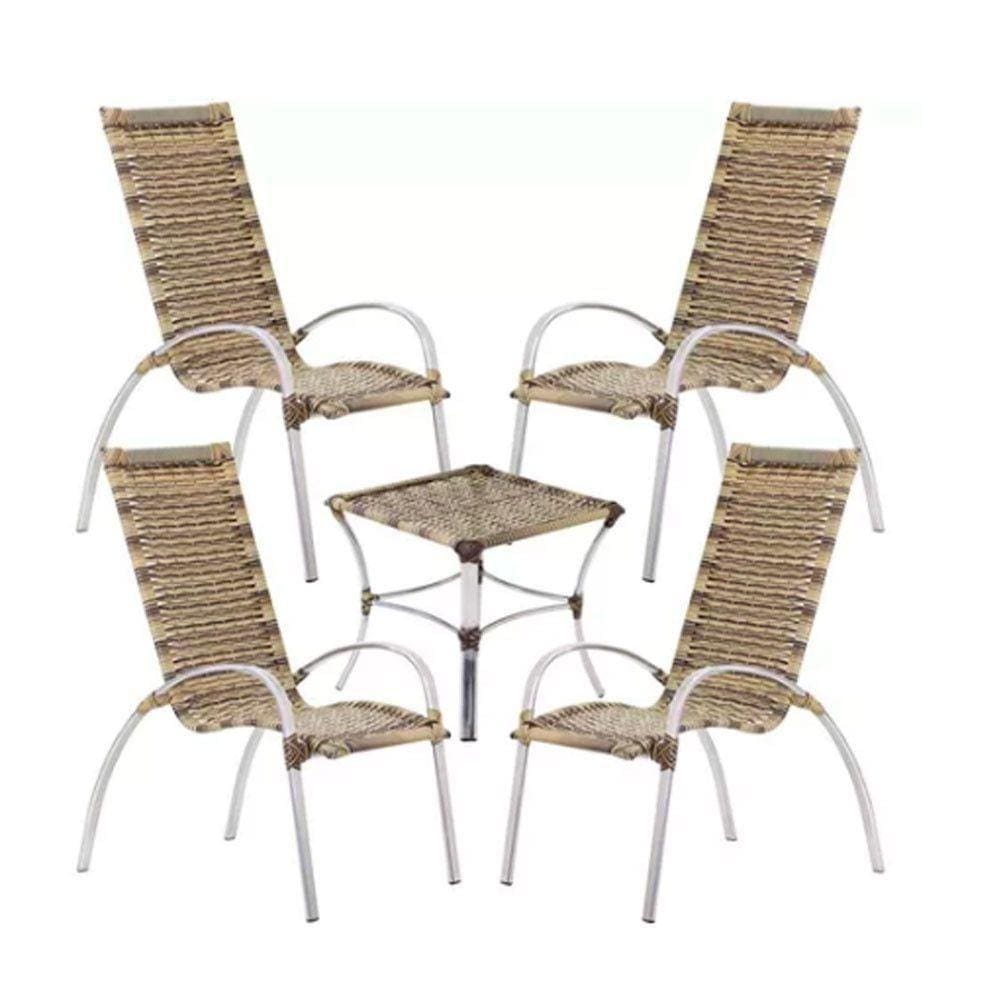 Jogo De 4 Cadeiras E Mesa Em Alumínio Garden Capuccino