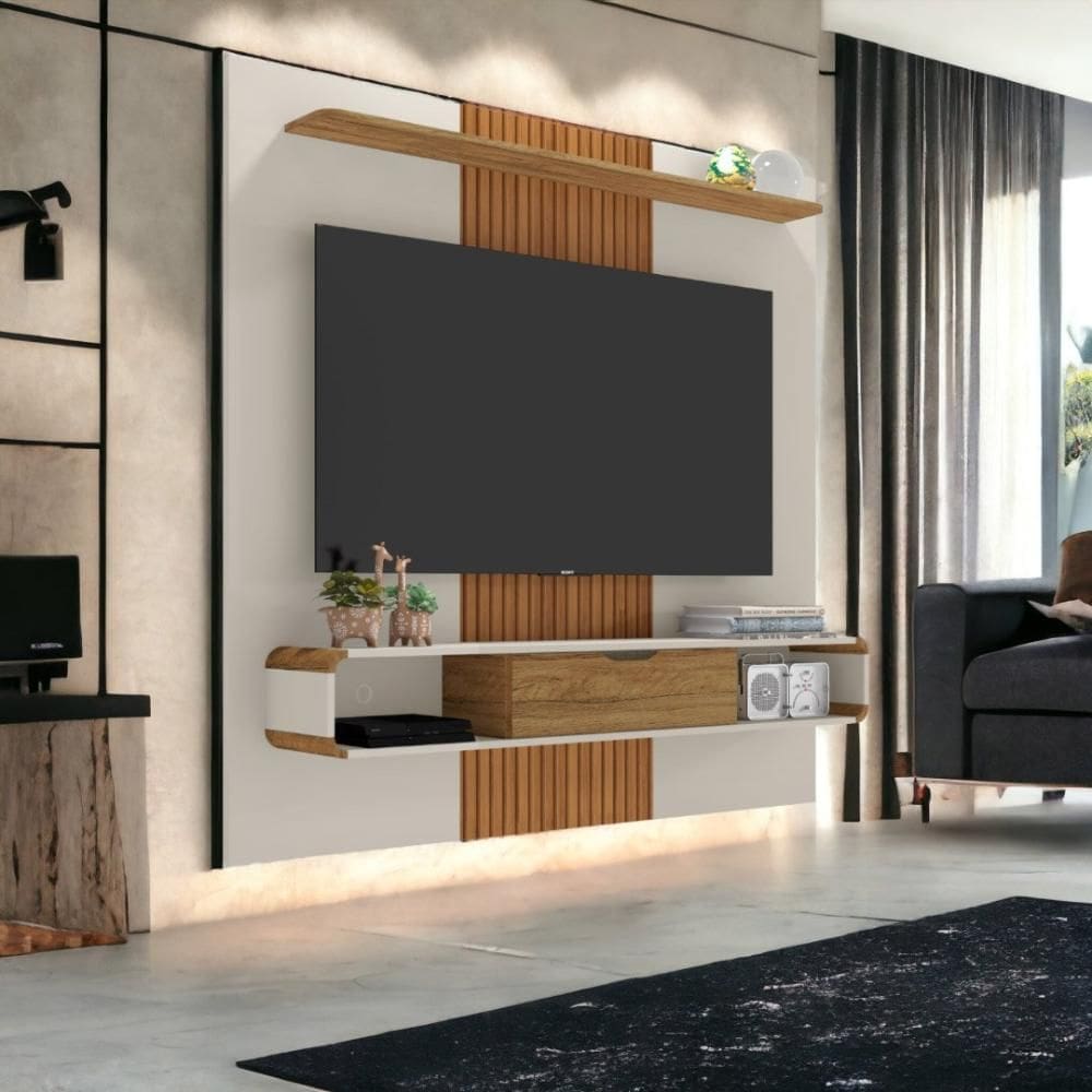 Painel para TVs 65” Lisboa Off White e Cinamomo Ripado Bechara