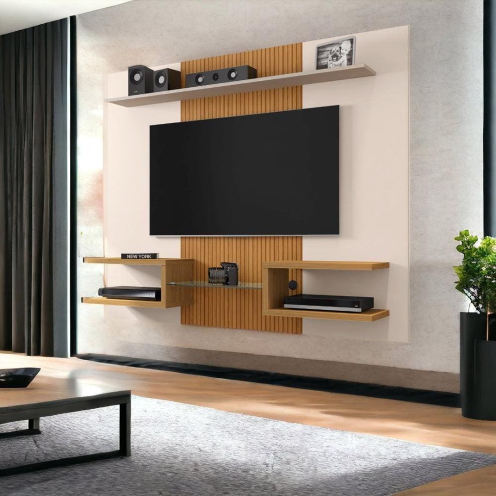 Painel para TVs 55" Atlas Off White e Cinamomo Ripado Bechara