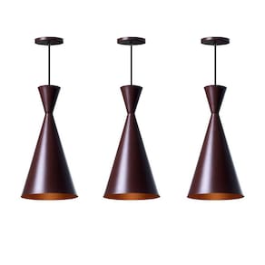 Kit 3 Lustre Pendente Canadá Marrom Com Cobre Mesa Jantar