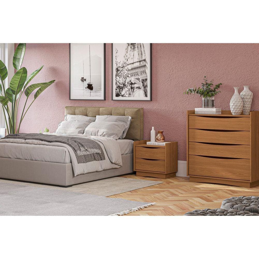 Mesa de Cabeceira com 2 Gavetas Canela