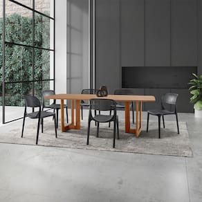 Conjunto Sala de Jantar Mesa Patros 180cm Madeira Tampo Laminado Barril com 6 Cadeiras Zoe Moderna Mobília