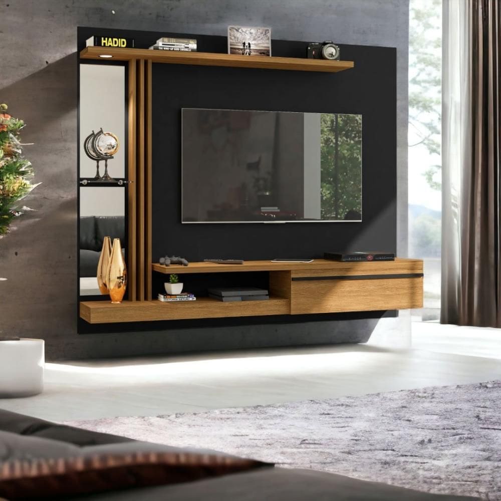 Painel para TVs 55” Denver Preto Fosco e Cinamomo Bechara