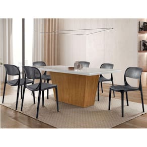 Conjunto Sala de Jantar Mesa Aida 180cm MDF com Vidro com 6 Cadeiras Zoe Moderna Mobília