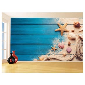 Papel De Parede 3D Praia Mar Madeira Conchas 3,5M Npr315