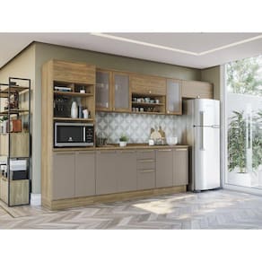 Cozinha Completa com 6 Peças 3 Gavetas Nogueira/Cinza