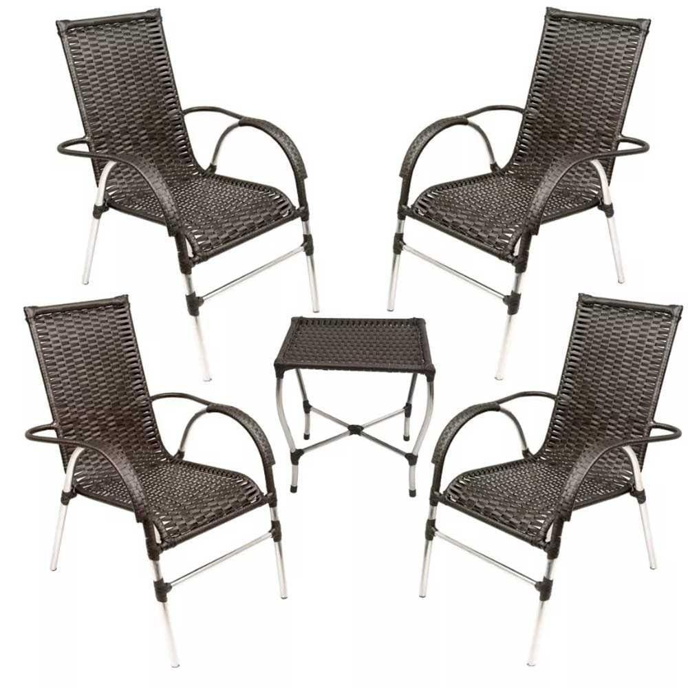 Kit 4 Cadeiras Vênus E Mesa De Centro Garden Preto