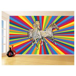 Papel De Parede Animais Pop Art Cavalos Cores 3,5M Pxa365