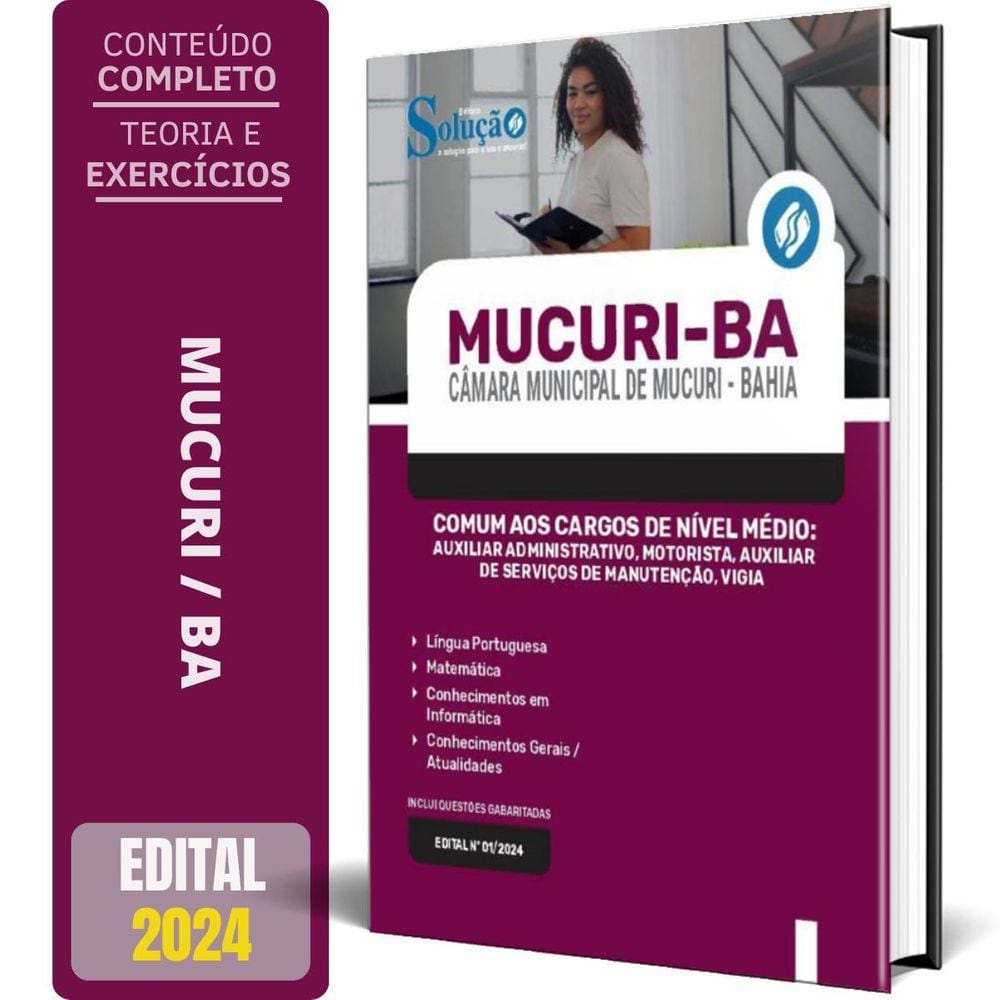Apostila Câmara Mucuri Ba 2024 Comum Aos Cargos Nível Médio