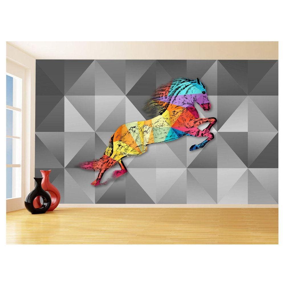 Papel De Parede 3D Animais Pop Art Cavalo Cores 3,5M Pxa337